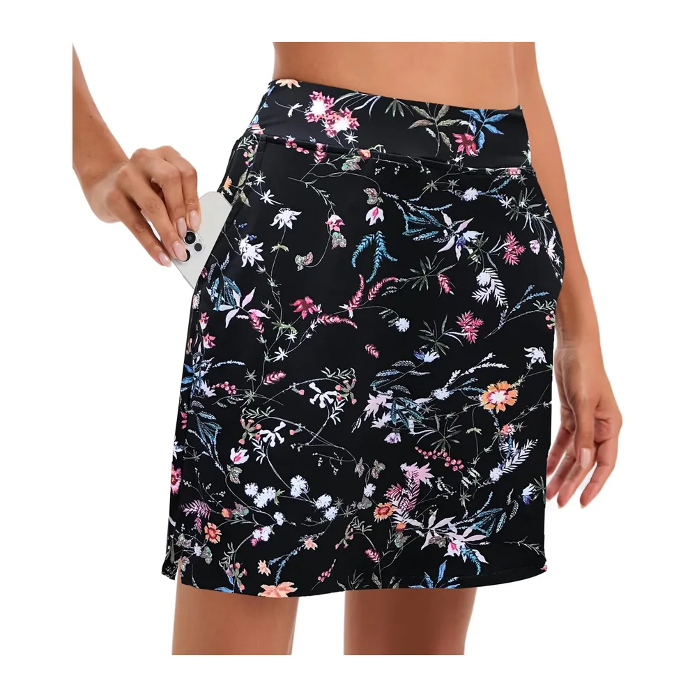 Tennis Skirt with Shorts Short with Pockets Golf Hiking — Mélange de Fleurs Noires
