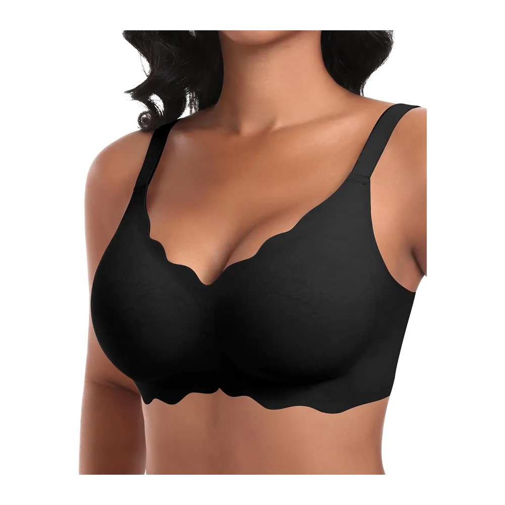 Soutien-Gorge sans Armature Sexy Col en V Brassiere avec Coussinets Bralette sans — Noir
