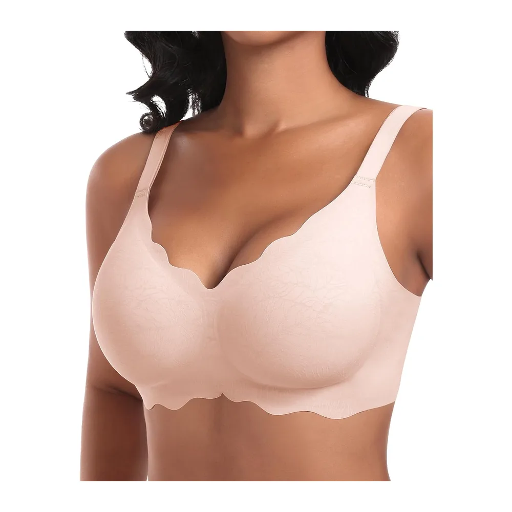 Soutien-Gorge sans Armature Sexy Col en V Brassiere avec Coussinets Bralette sans — Rose