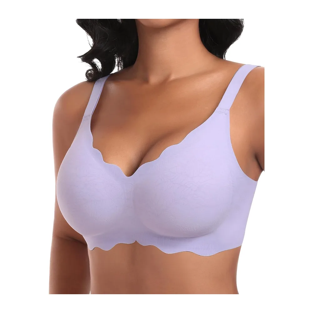 Soutien-Gorge sans Armature Sexy Col en V Brassiere avec Coussinets Bralette sans — Violet