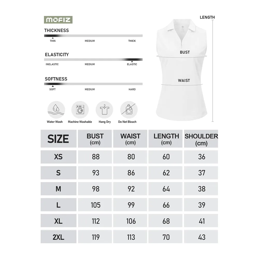 Golf Polo Shirt Sleeveless Tennis Sport T-Shirt with Button — Blanc-zip
