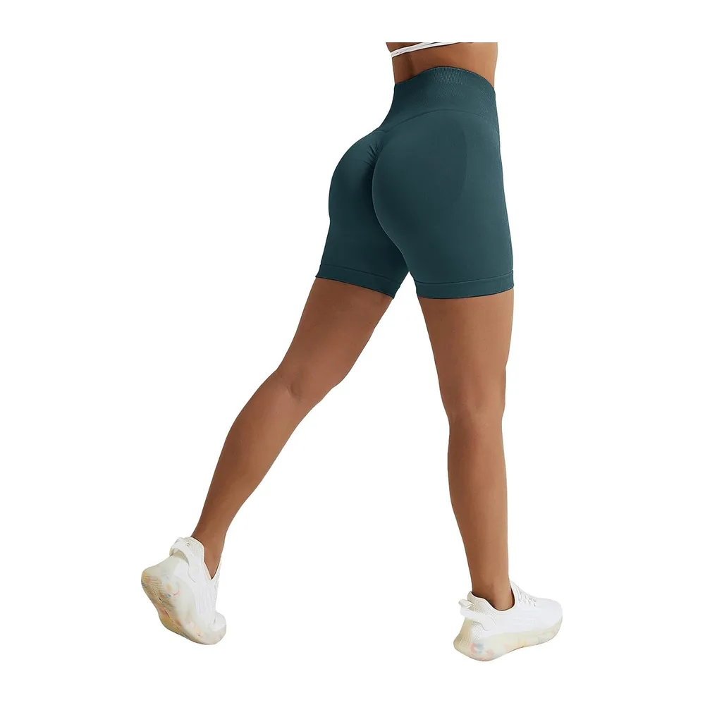 Short de sport, taille haute, sans coutures, legging court, push up, pour la — Cyan Foncé