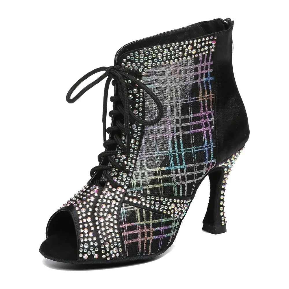 Summer Party Prom Formal Sandals Open Toe Dance Ankle Boots — L484 Noir 9cm Talon