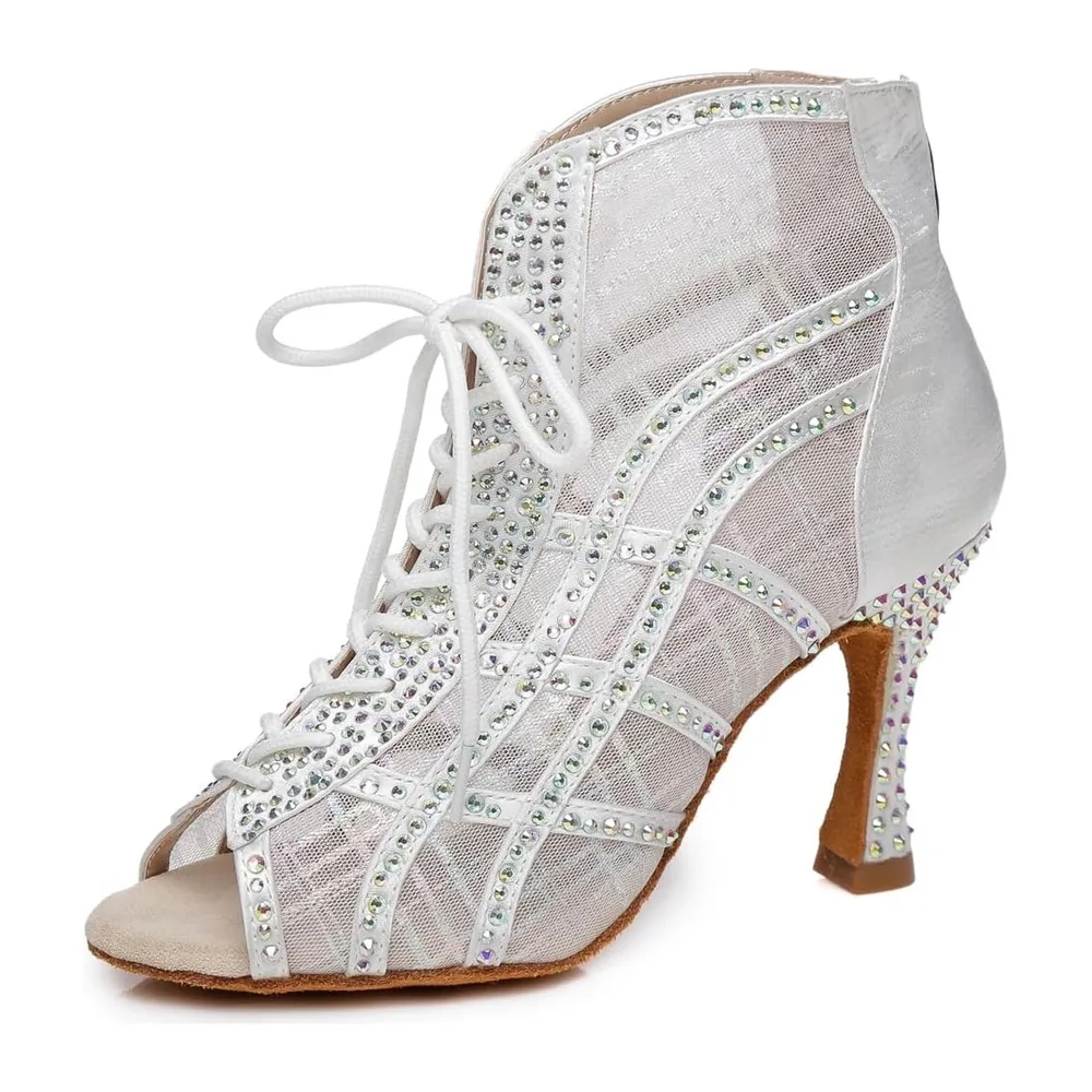 Summer Party Prom Formal Sandals Open Toe Dance Ankle Boots — L434 Blanc 9cm Talon