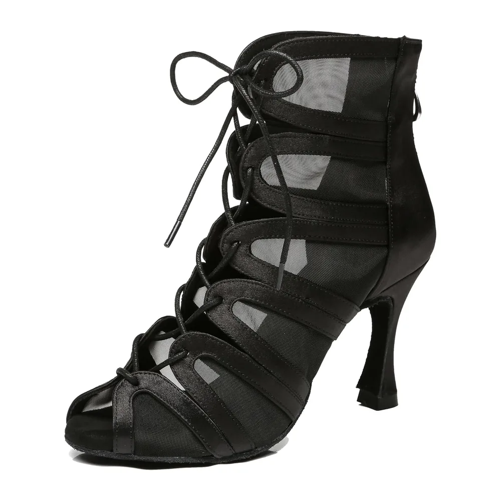 Summer Party Prom Formal Sandals Open Toe Dance Ankle Boots — L444 Noir 9cm Talon