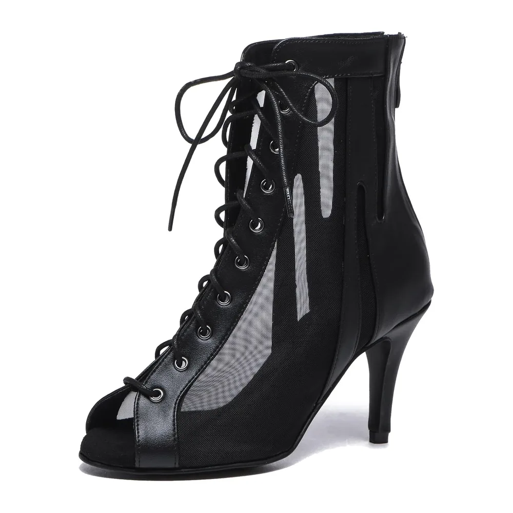 Summer Party Prom Formal Sandals Open Toe Dance Ankle Boots — L540 Noir 8 5cm Talon