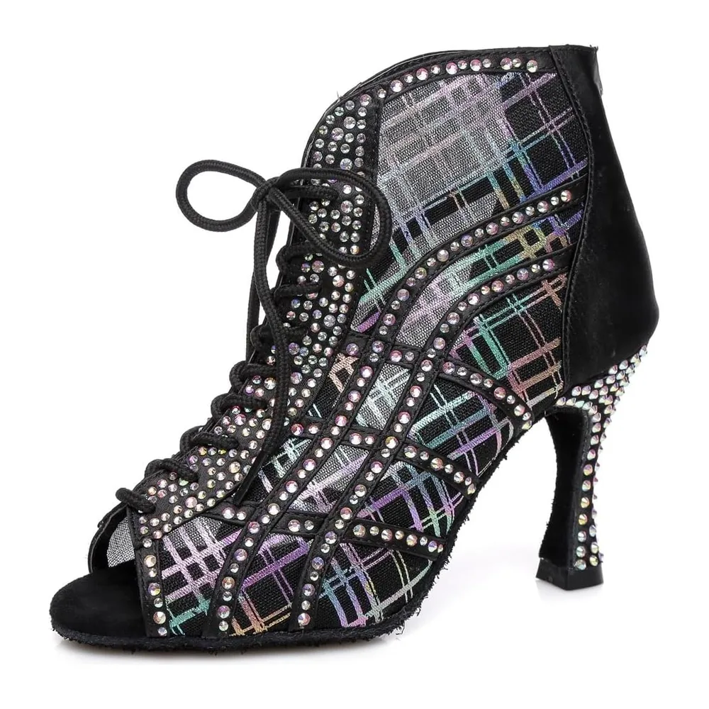 Summer Party Prom Formal Sandals Open Toe Dance Ankle Boots — L434 Noir 9cm Talon