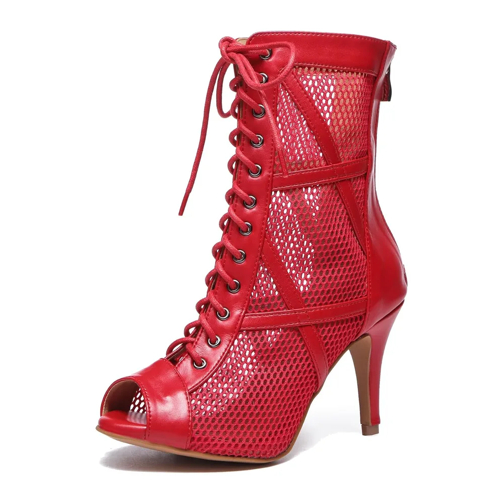 Summer Party Prom Formal Sandals Open Toe Dance Ankle Boots — L545 Rouge 8 5cm Talon