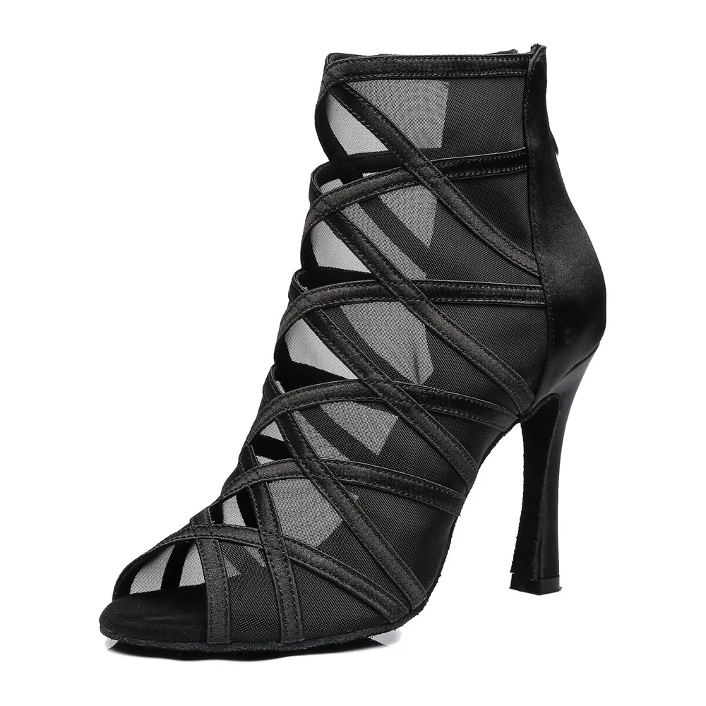 Summer Party Prom Formal Sandals Open Toe Dance Ankle Boots — L445 Noir 10cm Talon