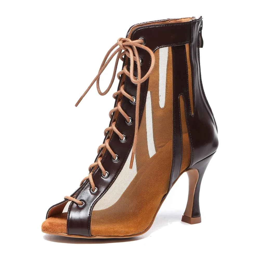 Summer Party Prom Formal Sandals Open Toe Dance Ankle Boots — L540 Café Noir 9cm Talon