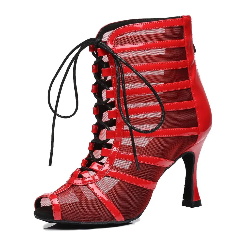 Summer Party Prom Formal Sandals Open Toe Dance Ankle Boots — L447 Rouge 9cm Talon