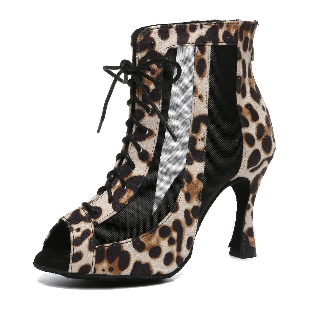 Summer Party Prom Formal Sandals Open Toe Dance Ankle Boots — L493 Leopard 9cm Talon