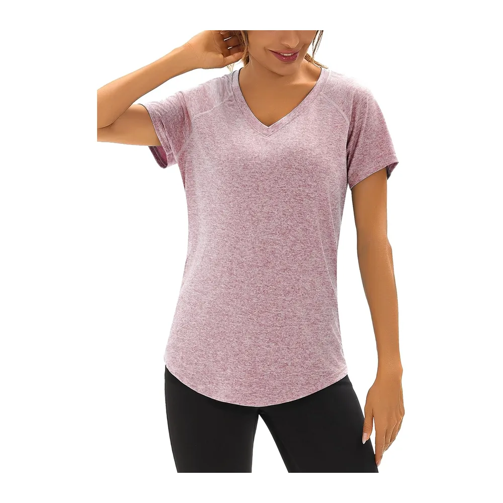 Tee Shirt Sport Col V Manches Courtes Séchage Rapide — Magenta