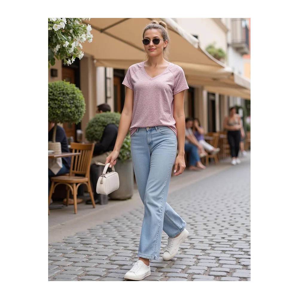 Tee Shirt Sport Col V Manches Courtes Séchage Rapide — Magenta