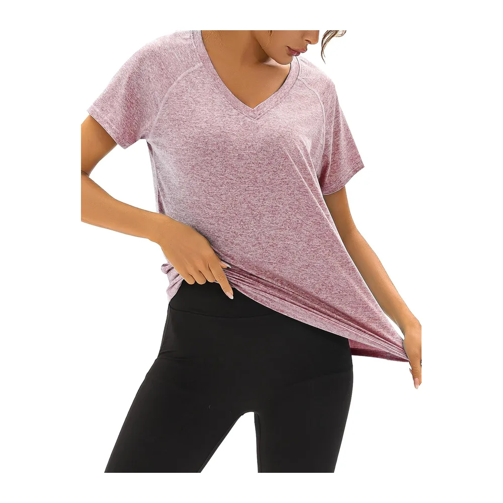 Tee Shirt Sport Col V Manches Courtes Séchage Rapide — Magenta