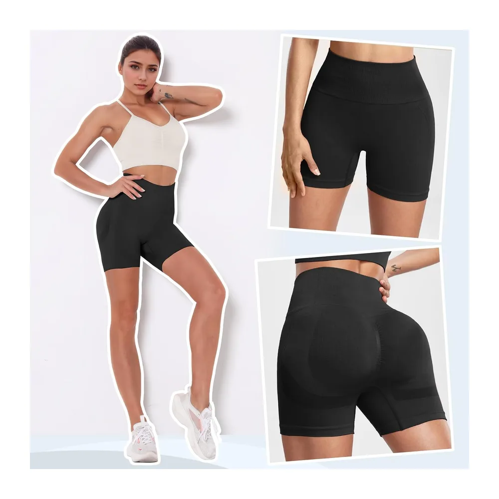 Sports Shorts Push Up Scrunch Butt Leggings Short High Waist Opaque Shorts Seamless — Noir