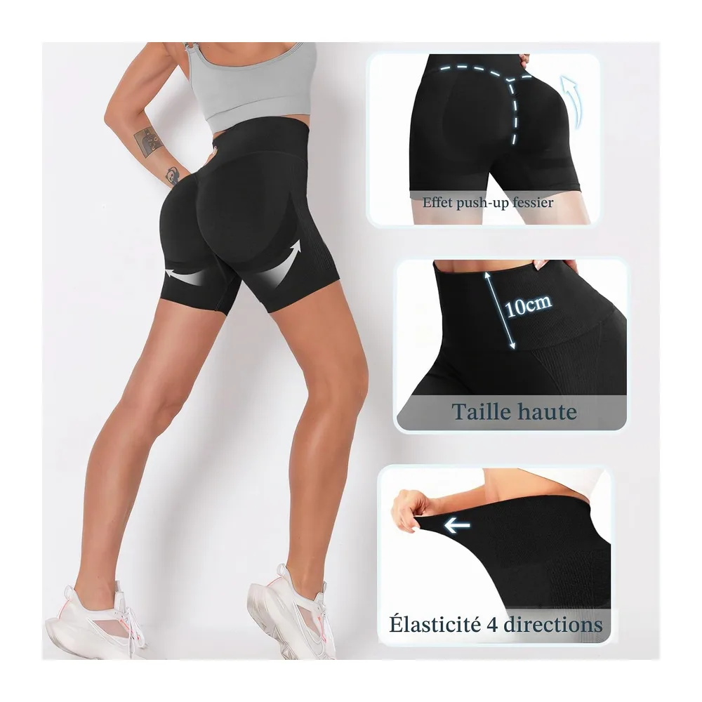Sports Shorts Push Up Scrunch Butt Leggings Short High Waist Opaque Shorts Seamless — Noir