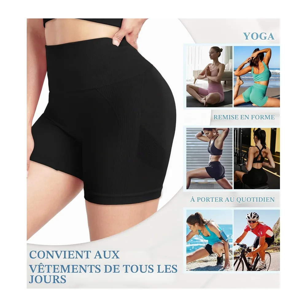 Sports Shorts Push Up Scrunch Butt Leggings Short High Waist Opaque Shorts Seamless — Noir