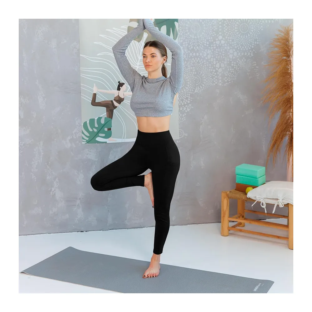 Leggings de sport opaques taille haute avec poches pour entraînement, sport, yoga — Noir