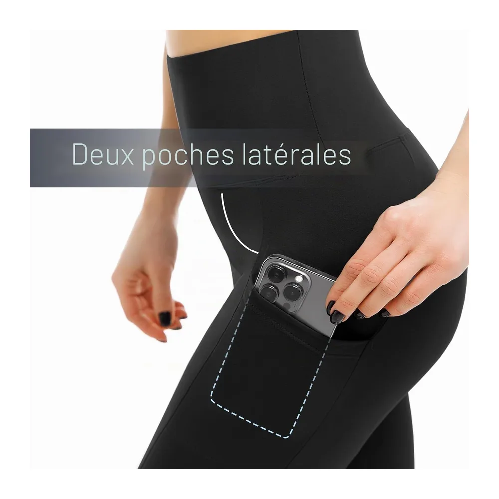 Leggings de sport opaques taille haute avec poches pour entraînement, sport, yoga — Noir