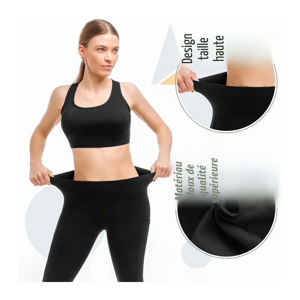 Leggings de sport opaques taille haute avec poches pour entraînement, sport, yoga — Noir