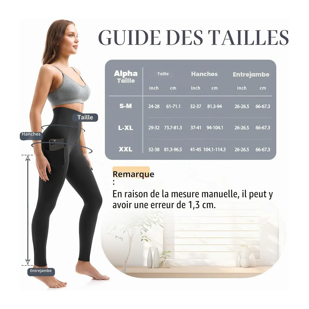 Leggings de sport opaques taille haute avec poches pour entraînement, sport, yoga — Noir