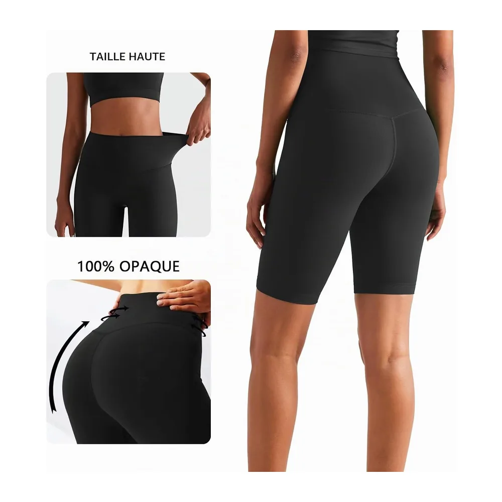 Sports Shorts High Waist Cycling Leggings Anti Friction Thigh Shorts Running Knee — Noir