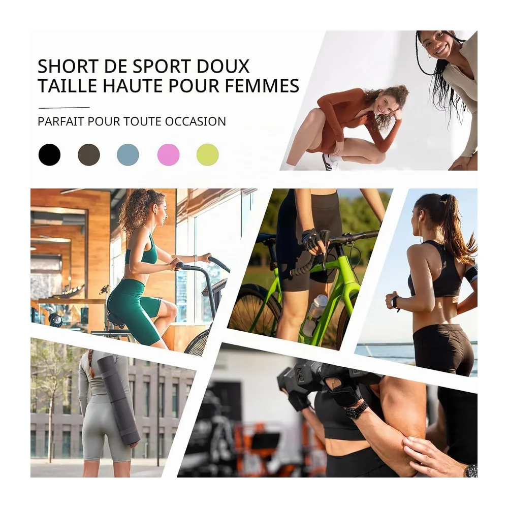Sports Shorts High Waist Cycling Leggings Anti Friction Thigh Shorts Running Knee — Noir