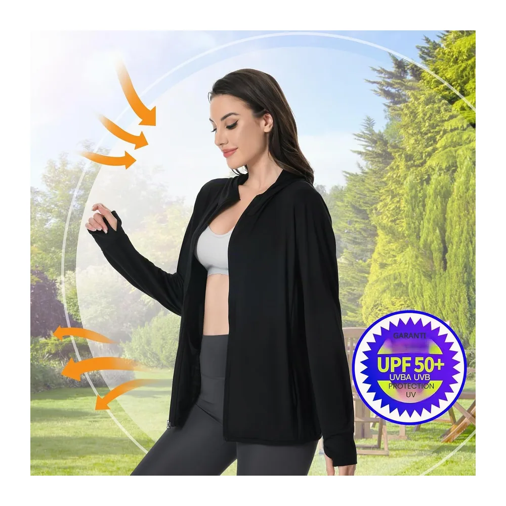 Veste Anti UV, Légère Sun Hoodie, Protection Solaire UPF50+ — Noir