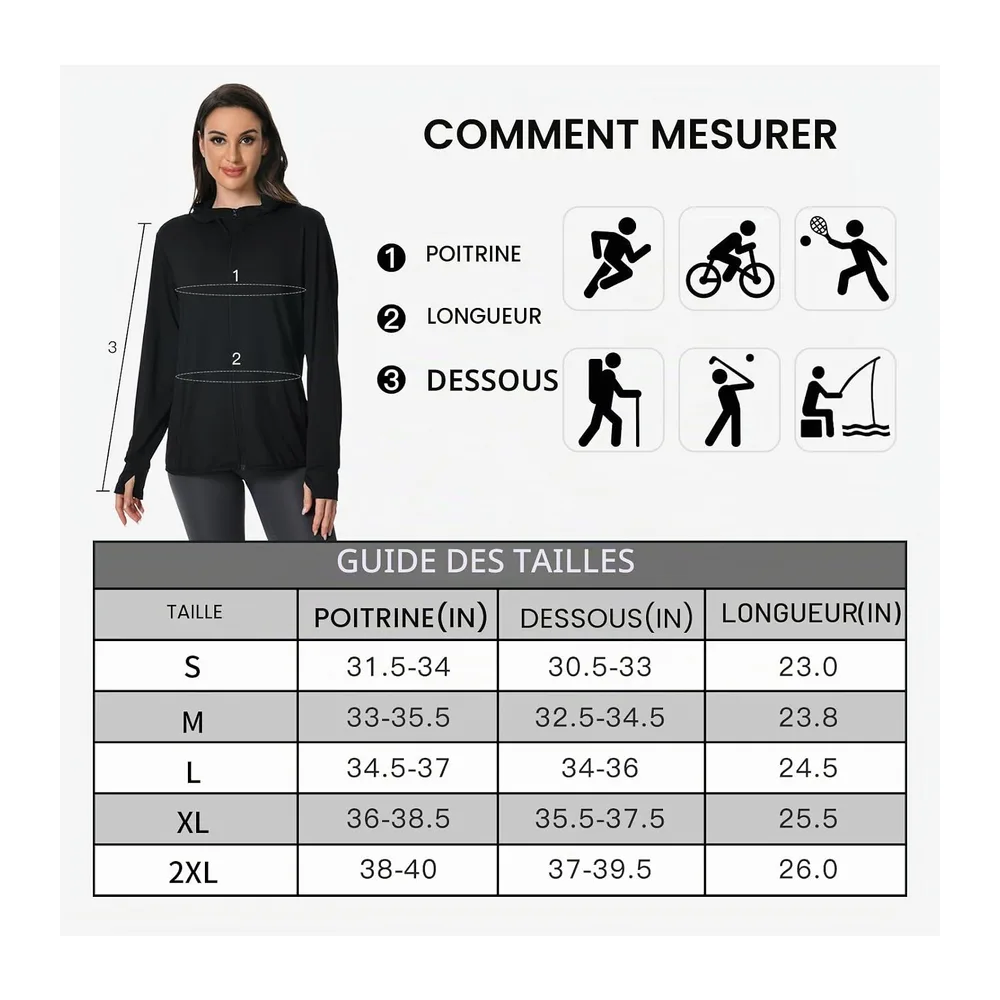 Veste Anti UV, Légère Sun Hoodie, Protection Solaire UPF50+ — Noir