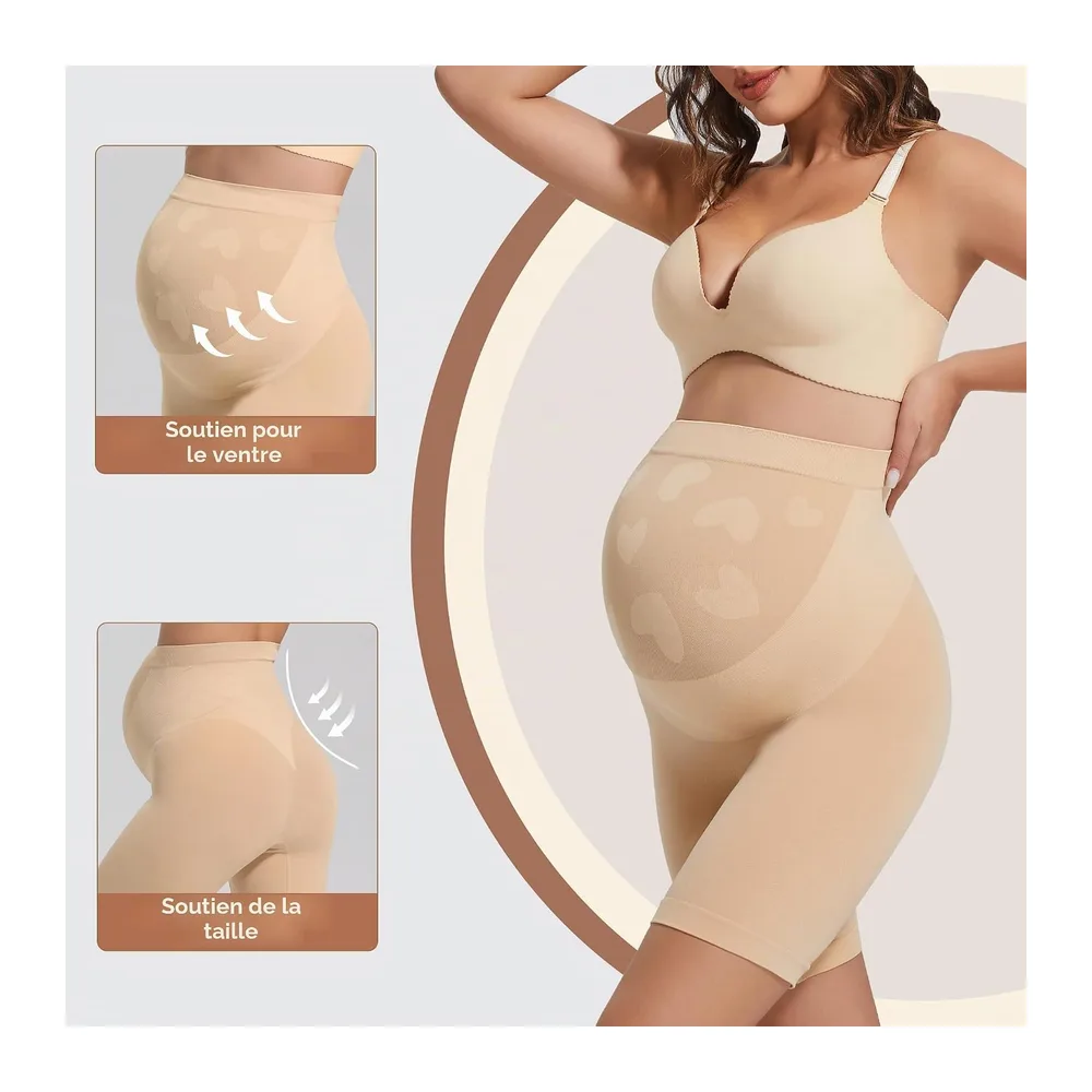 Culotte Grossesse Taille Haute Shorty Maternité Anti Frottement — Beige