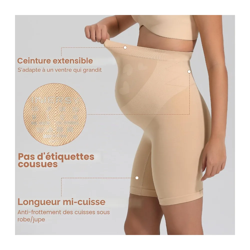Culotte Grossesse Taille Haute Shorty Maternité Anti Frottement — Beige