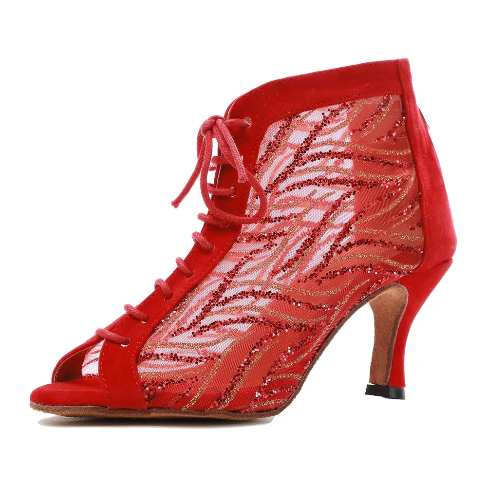 Summer Party Prom Formal Sandals Open Toe Dance Ankle Boots — L263 Rouge 7 5cm Talon