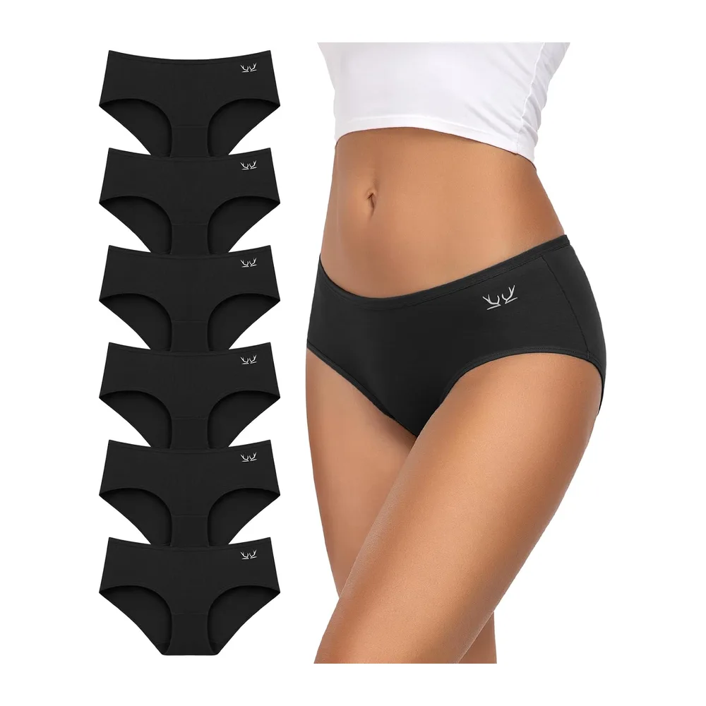 Culottes Coton Élasticité Taille Moyenne Confort Respirant — Noir × 6
