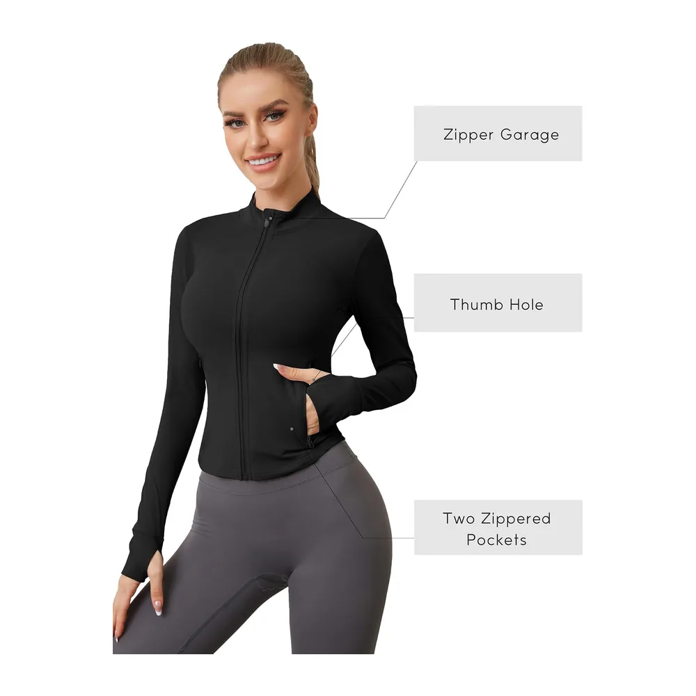 Sports top with zip, two side pockets, breathable, sports top, workout top, yoga — Noir