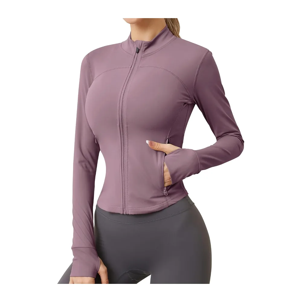Sports top with zip, two side pockets, breathable, sports top, workout top — Violet/Rose