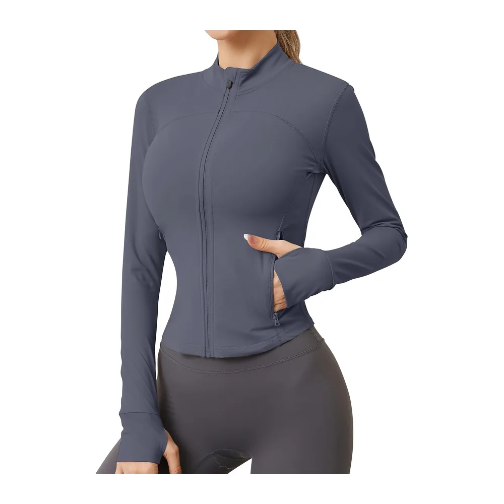 Sports top with zip, two side pockets, breathable, sports top, workout top — Bleu Foncé