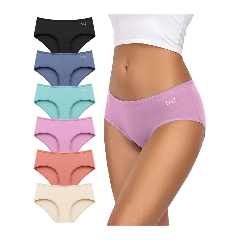 Culottes Coton Élasticité Taille Moyenne Confort Respirant — Multicolore Clair × 6
