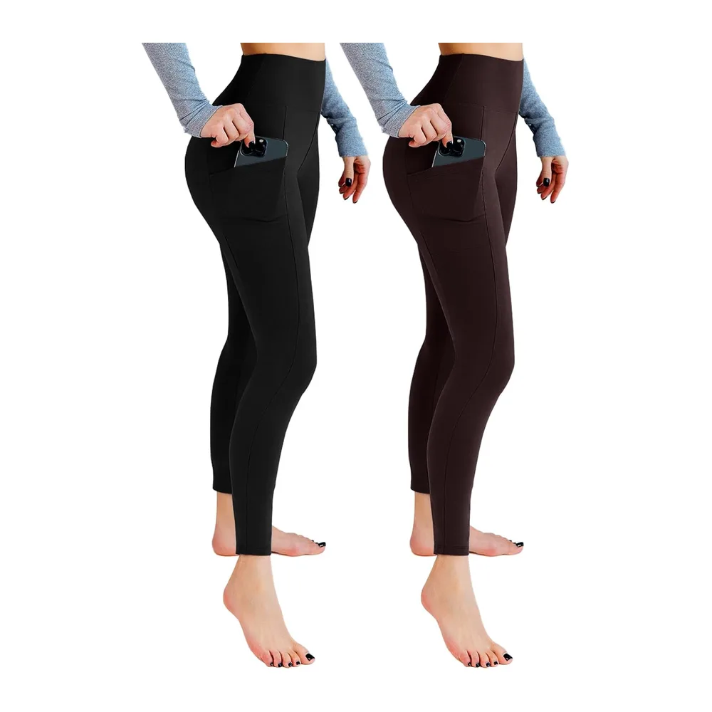 Leggings de sport opaques taille haute avec poches pour entraînement — Noir/Marron
