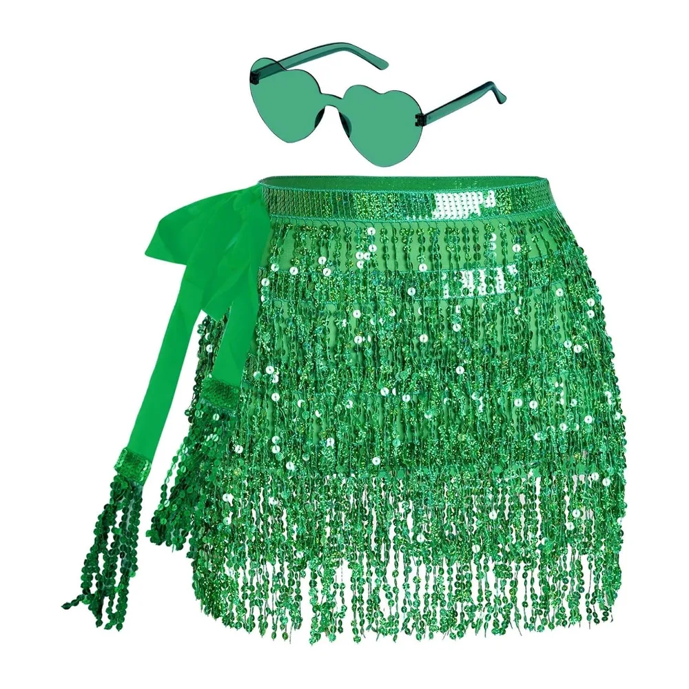 Sequin skirt for fringe skirt with hippie glasses short latin mini skirt belly — Vert
