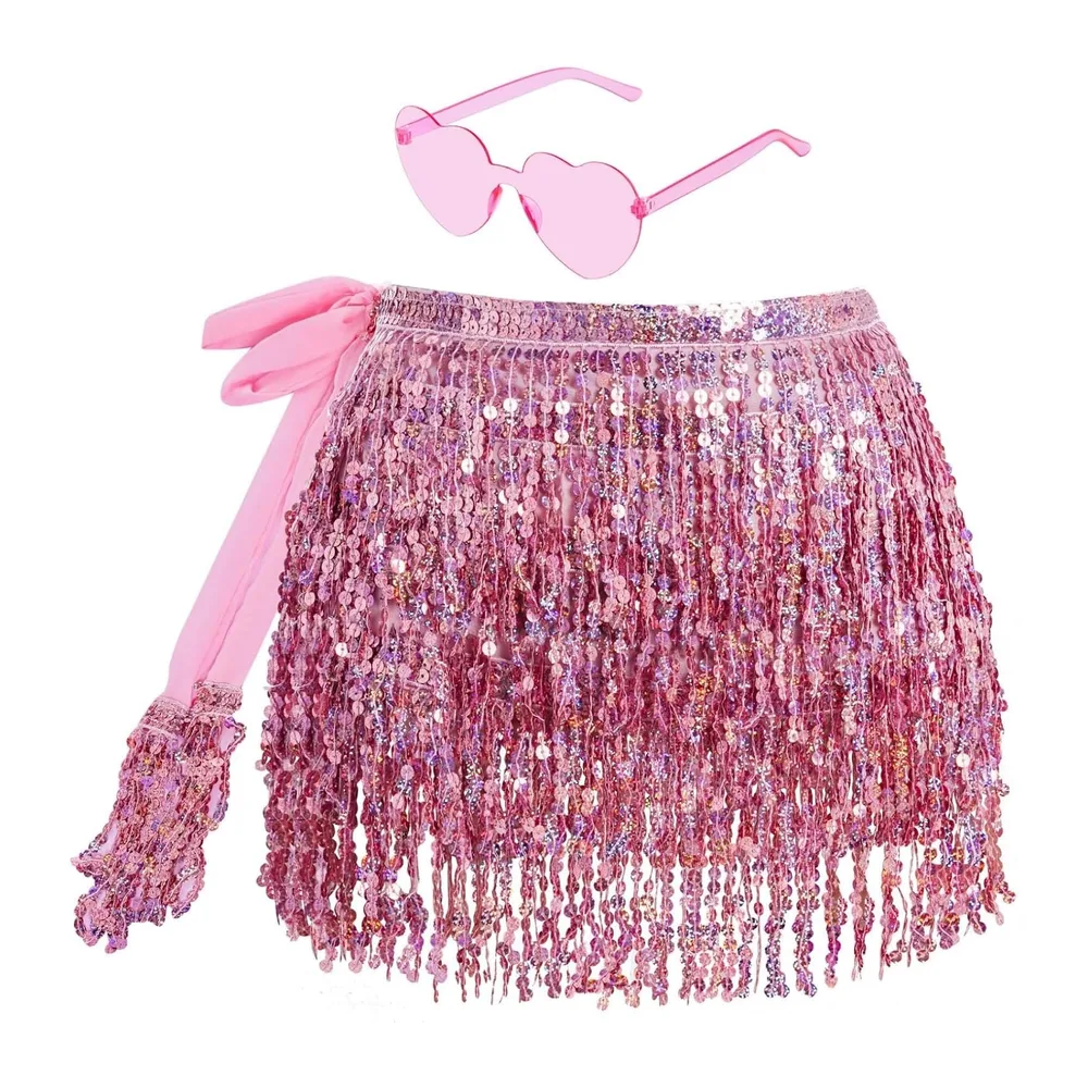 Sequin skirt for fringe skirt with hippie glasses short latin mini skirt belly — Rose