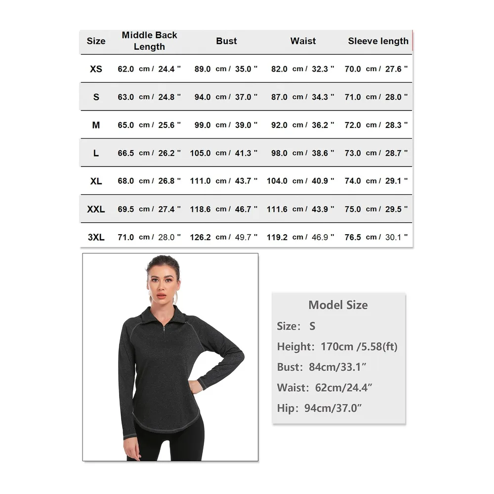 Tee Shirt de Sport Manche Longue Haut Running 1/4 Zip Top Fitness Yoga Séchage — Noir