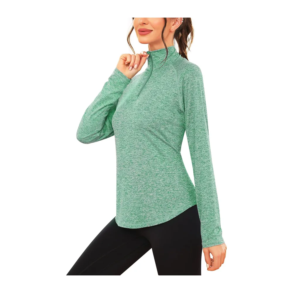 IClosam Sports T-Shirt, Long Sleeve, Running Top, 1/4 Zip Top, Fitness — Vert Foncé