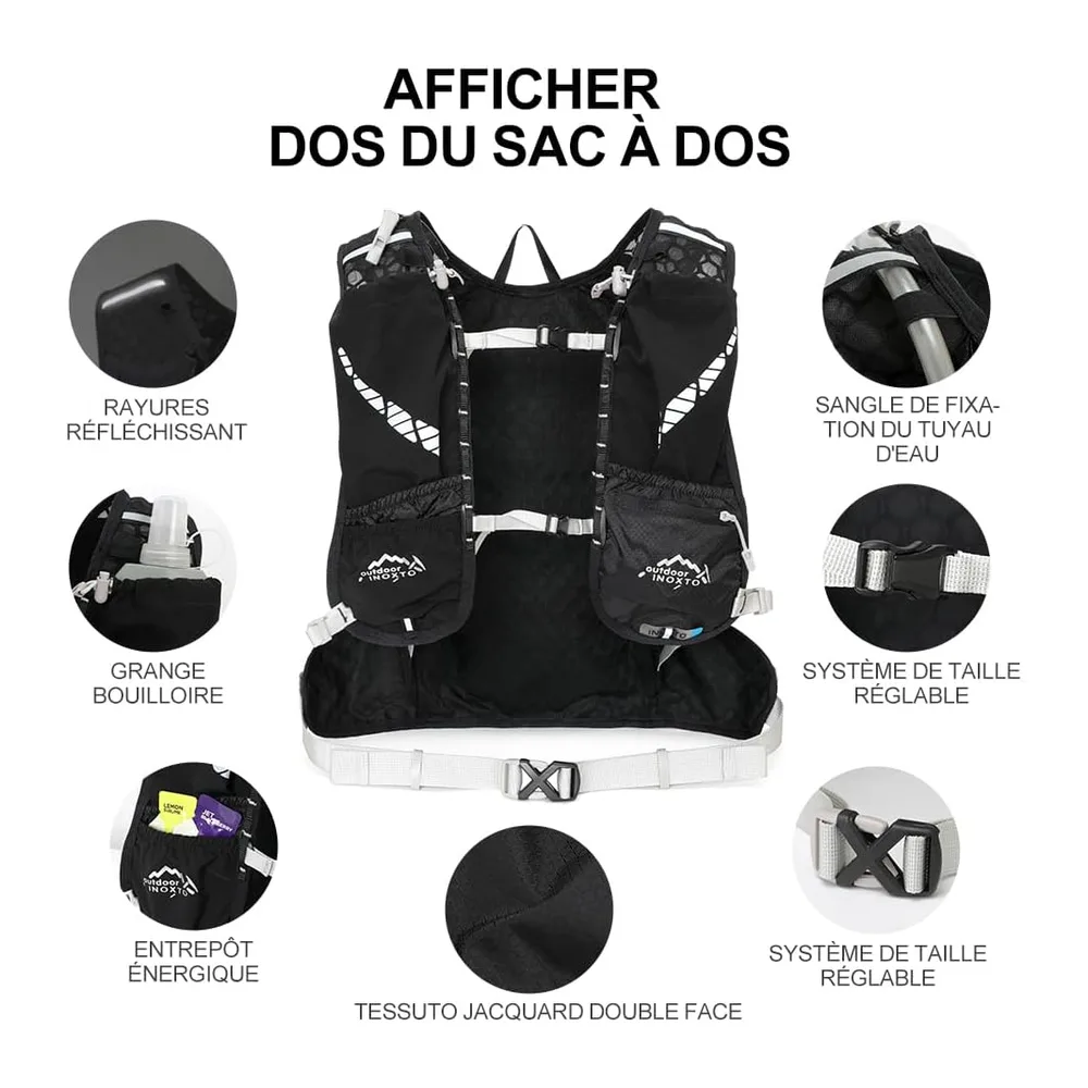 INOXTO Sac d'hydratation léger 5L,adapté à la randonnée en — Noir Sac à eau de 1,5 L