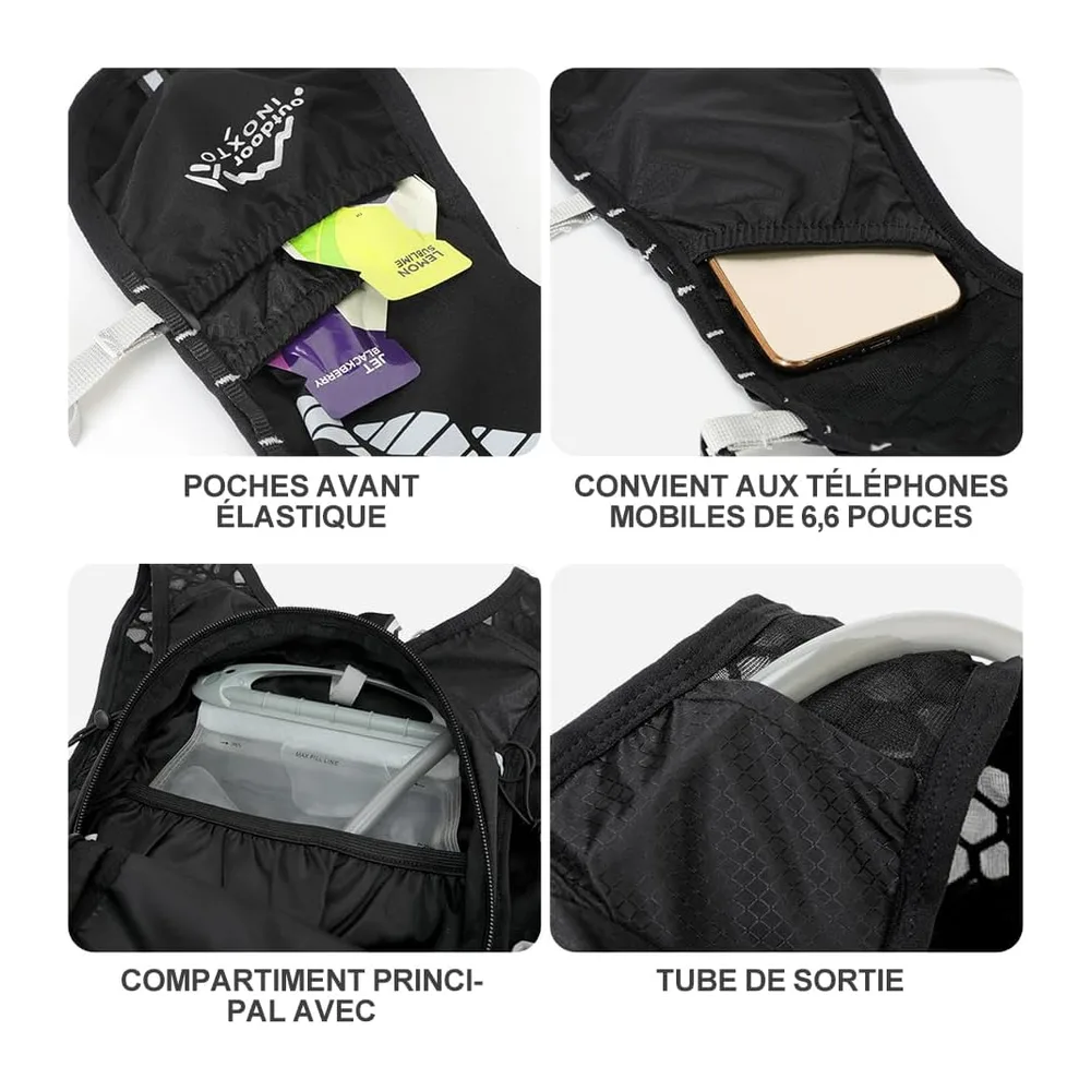 INOXTO Sac d'hydratation léger 5L,adapté à la randonnée en — Noir Sac à eau de 1,5 L