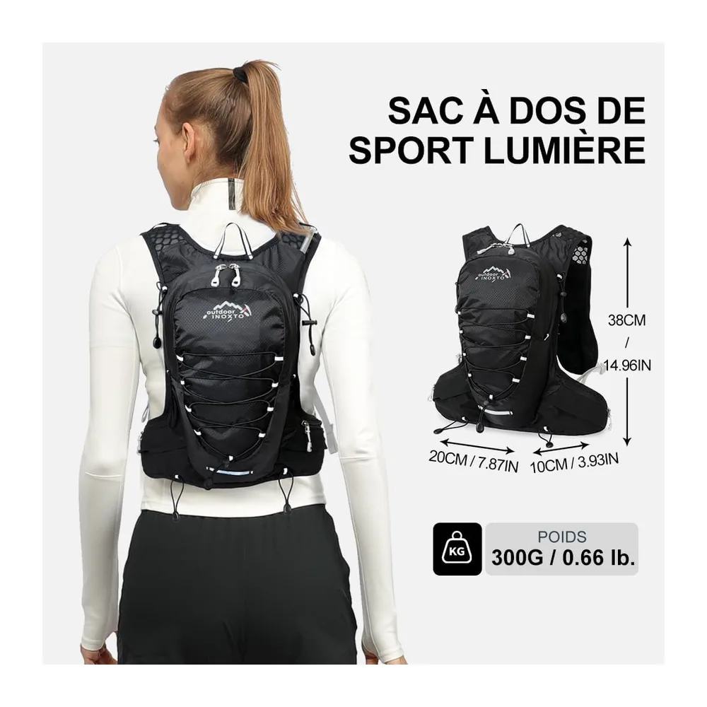 INOXTO Sac d'hydratation léger 5L,adapté à la randonnée en — Noir Sac à eau de 1,5 L