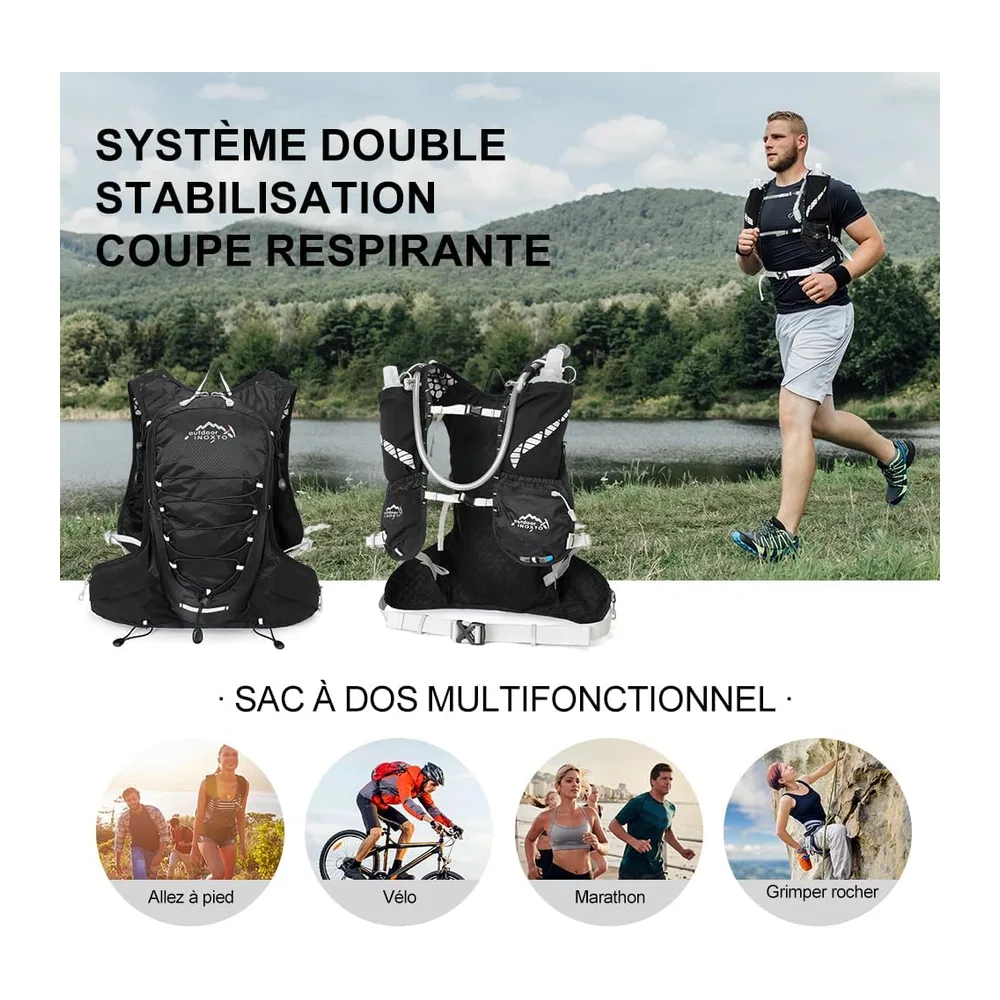 INOXTO Sac d'hydratation léger 5L,adapté à la randonnée en — Noir Sac à eau de 1,5 L