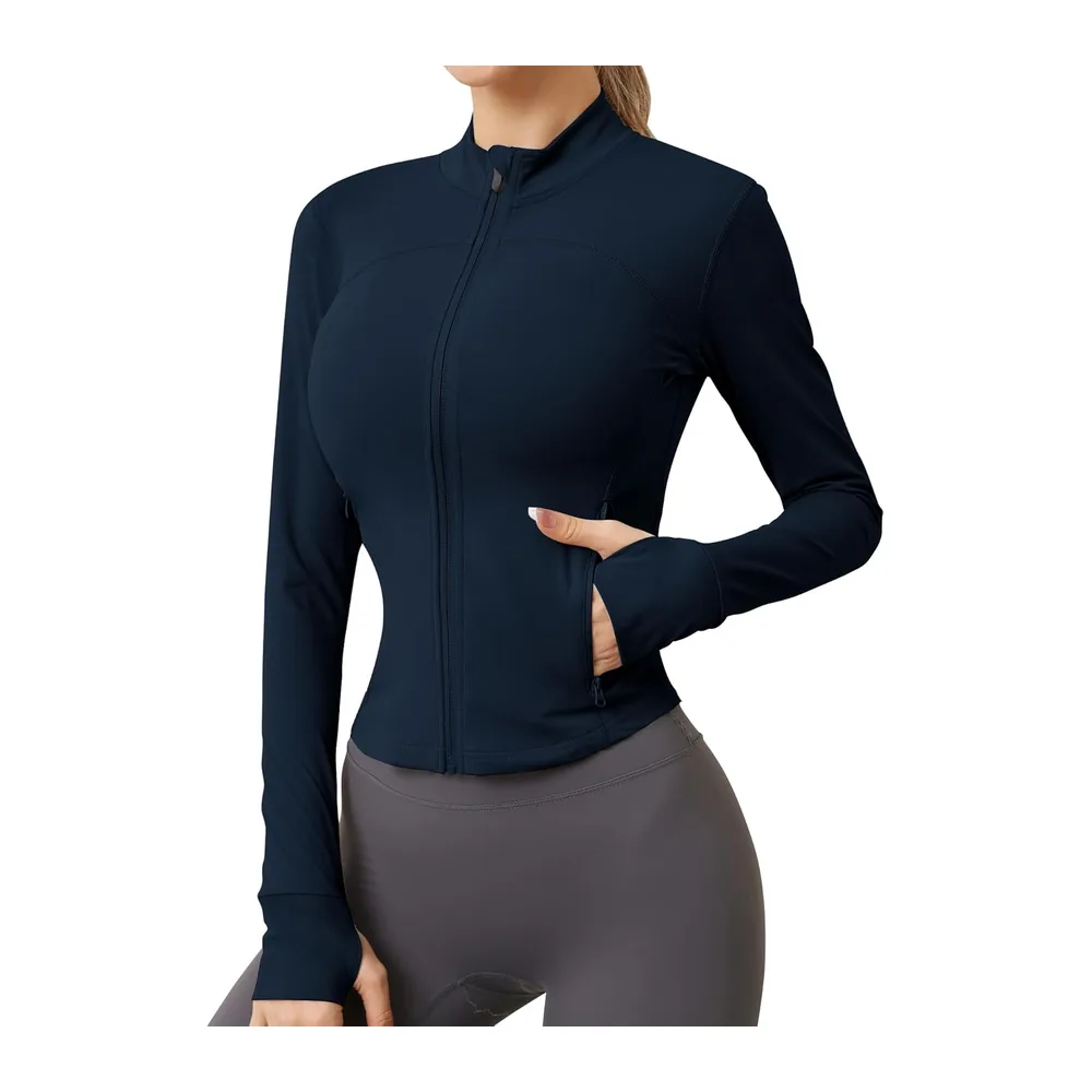 Sports top with zip, two side pockets, breathable, sports top, workout top — Bleu Marine