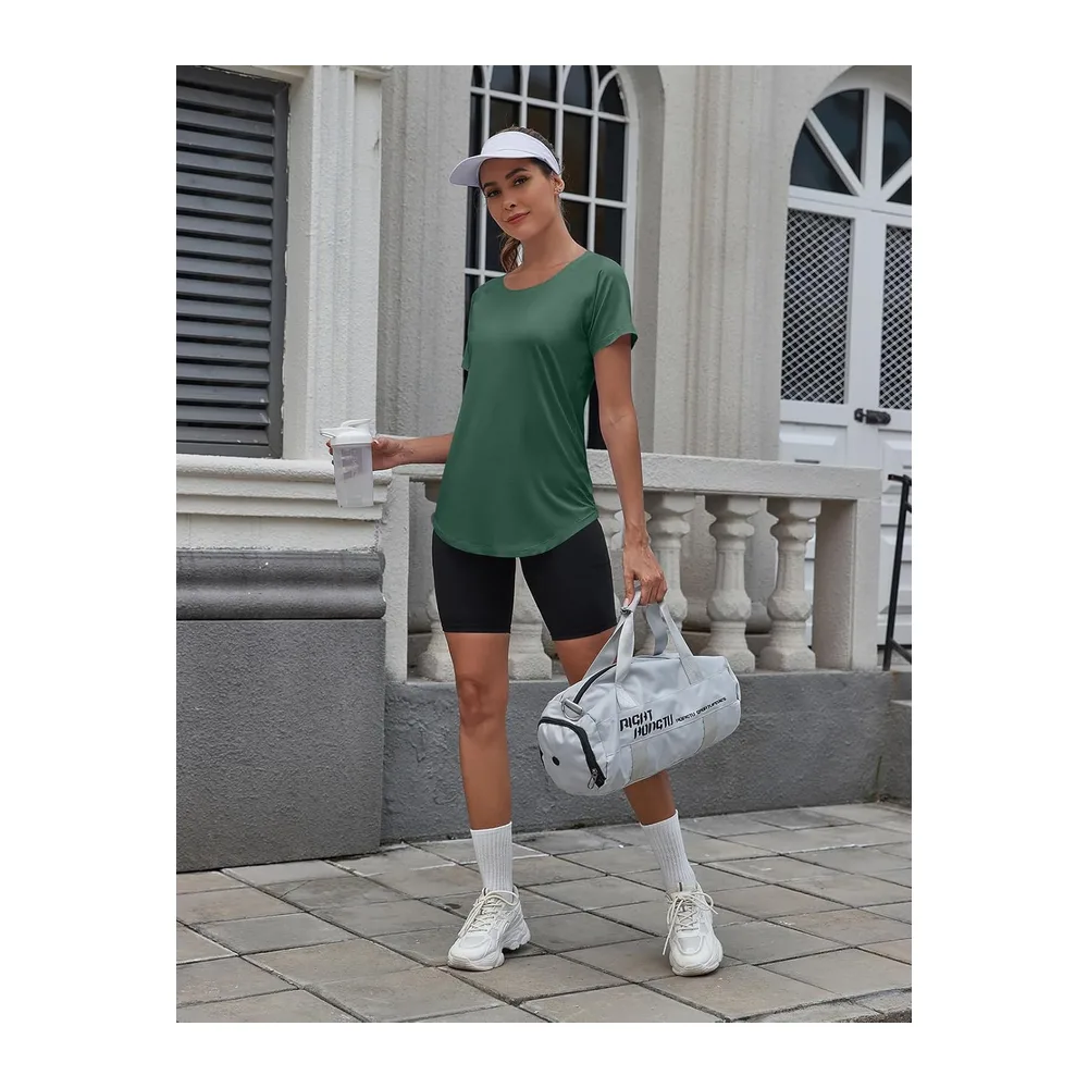 T-Shirts et Tops de Sport Manches Courtes, légèreté à Dossier Fonctionnel — Vert Foncé
