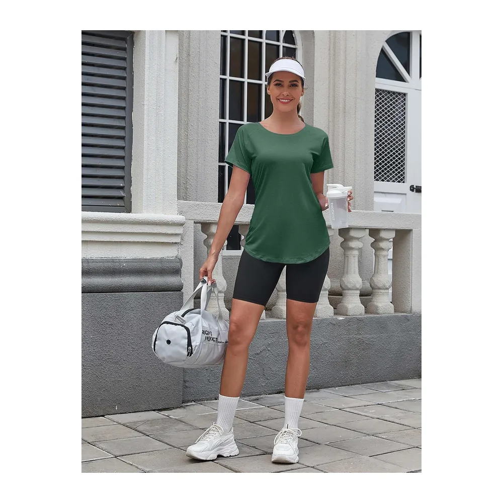 T-Shirts et Tops de Sport Manches Courtes, légèreté à Dossier Fonctionnel — Vert Foncé